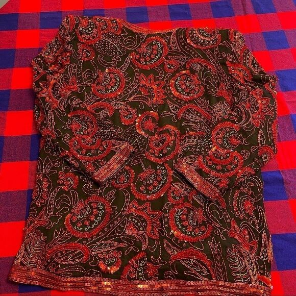 Neiman Marcus Vtg Cocktail Black Red Gold Sequin Beaded Jacket Size Large - Picture 9 of 13